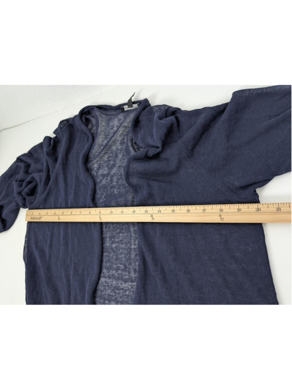 Eileen Fisher Hemp Long Cardigan Duster Sheer Navy Sz L Classic Beachy Nautical - Picture 7 of 10